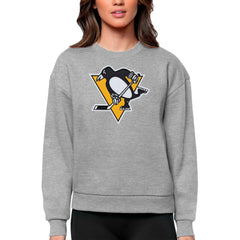 Pittsburgh Penguins Antigua Women's Team Logo Victory Crewneck Pullover Sweatshirt - Heather Gray | NHL on sale