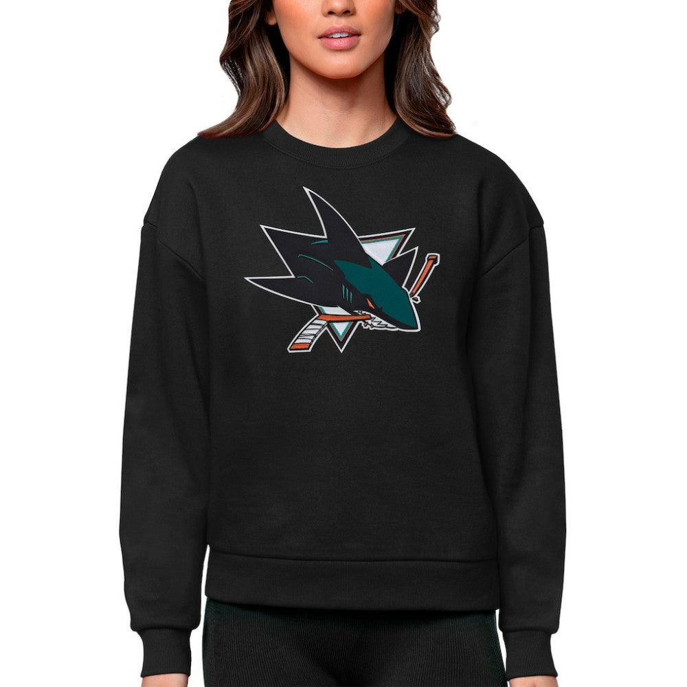 San Jose Sharks Antigua Women's Team Logo Victory Crewneck Pullover Sweatshirt - Black | NHL on sale