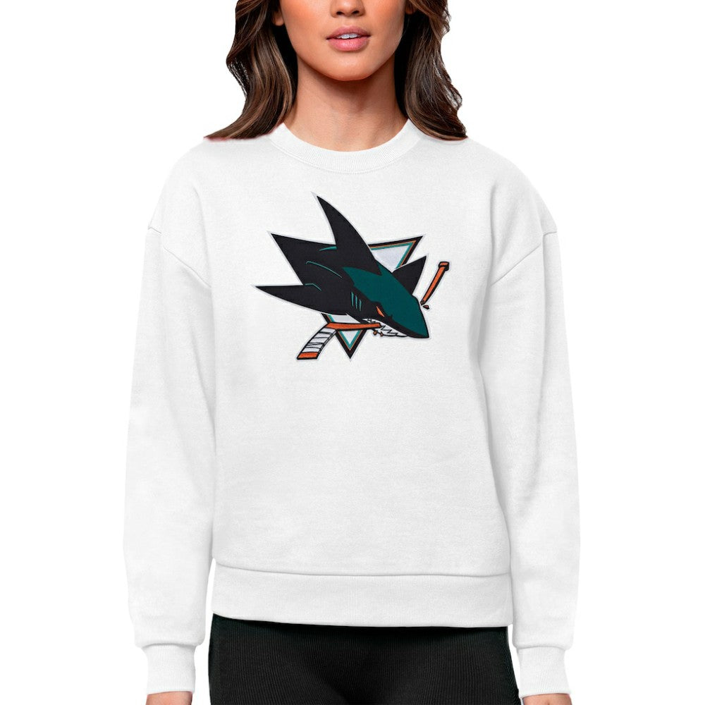 San Jose Sharks Antigua Women's Team Logo Victory Crewneck Pullover Sweatshirt - White | NHL sale