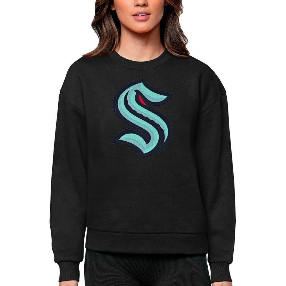 Seattle Kraken Antigua Women's Team Logo Victory Crewneck Pullover Sweatshirt - Black | NHL sale