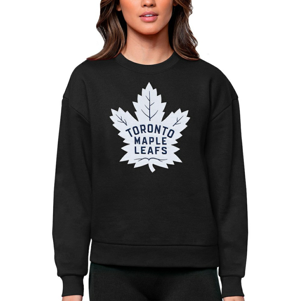 Toronto Maple Leafs Antigua Women's Team Logo Victory Crewneck Pullover Sweatshirt - Black | NHL near me