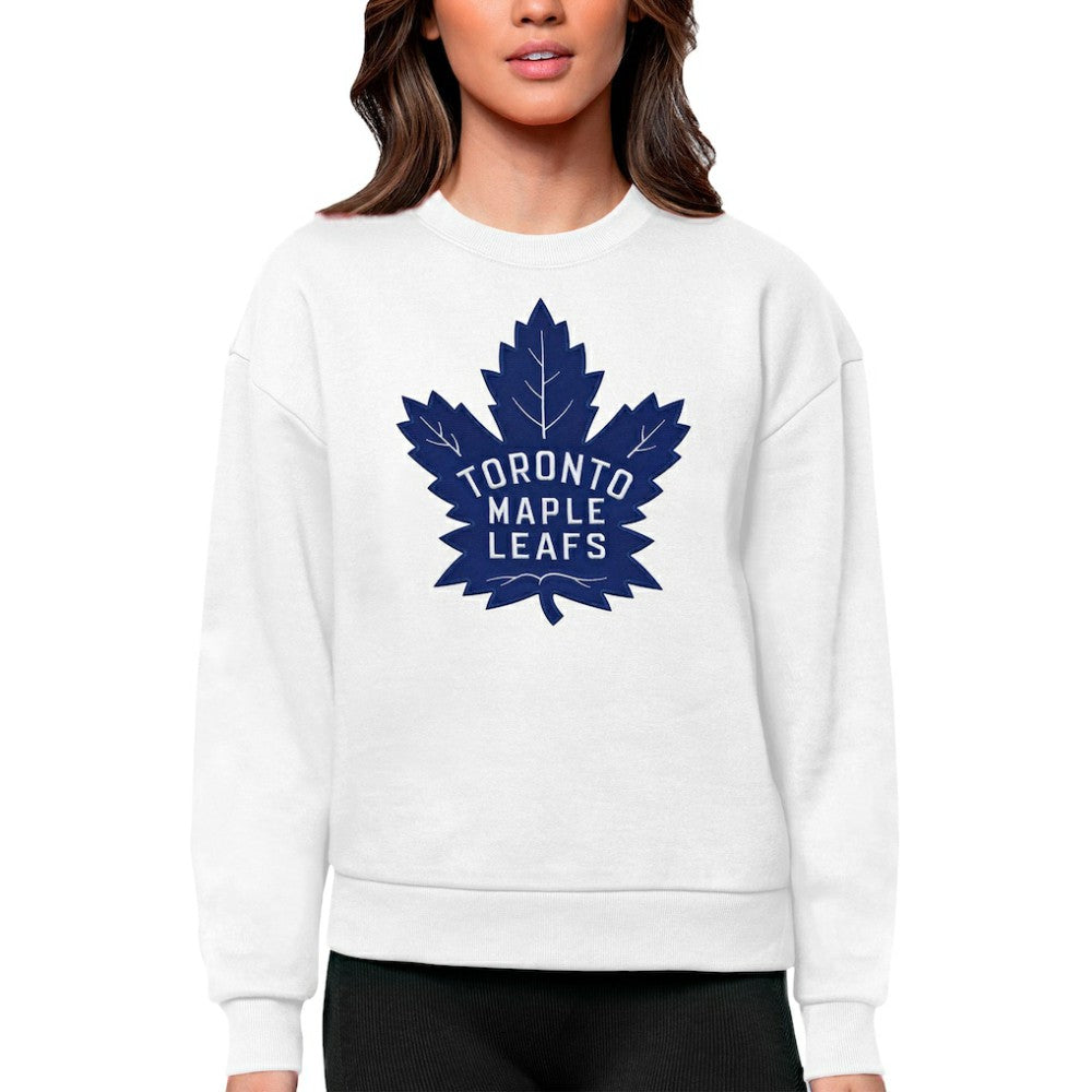Toronto Maple Leafs Antigua Women's Team Logo Victory Crewneck Pullover Sweatshirt - White | NHL Clearance