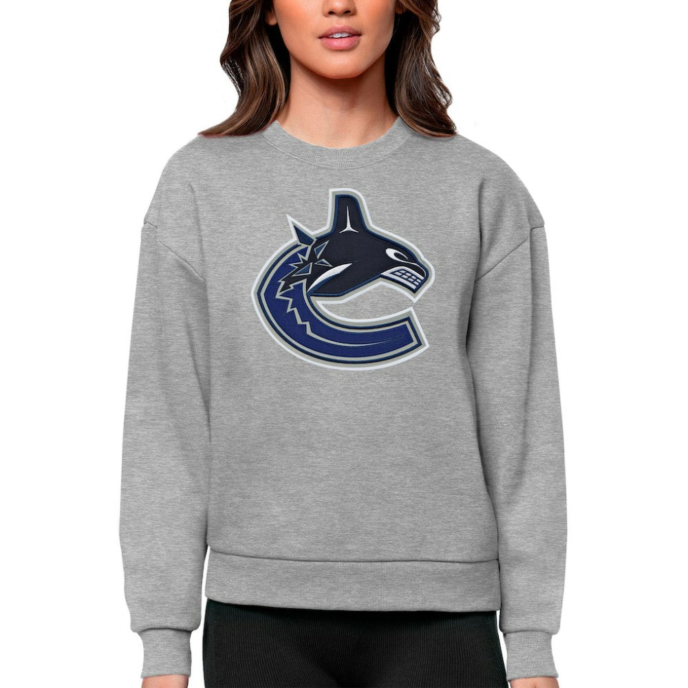 Vancouver Canucks Antigua Women's Team Logo Victory Crewneck Pullover Sweatshirt - Heather Gray | NHL Clearance