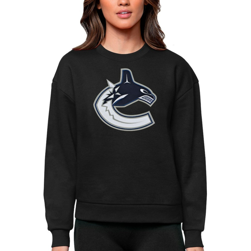 Vancouver Canucks Antigua Women's Team Logo Victory Crewneck Pullover Sweatshirt - Black | NHL Lifestyle