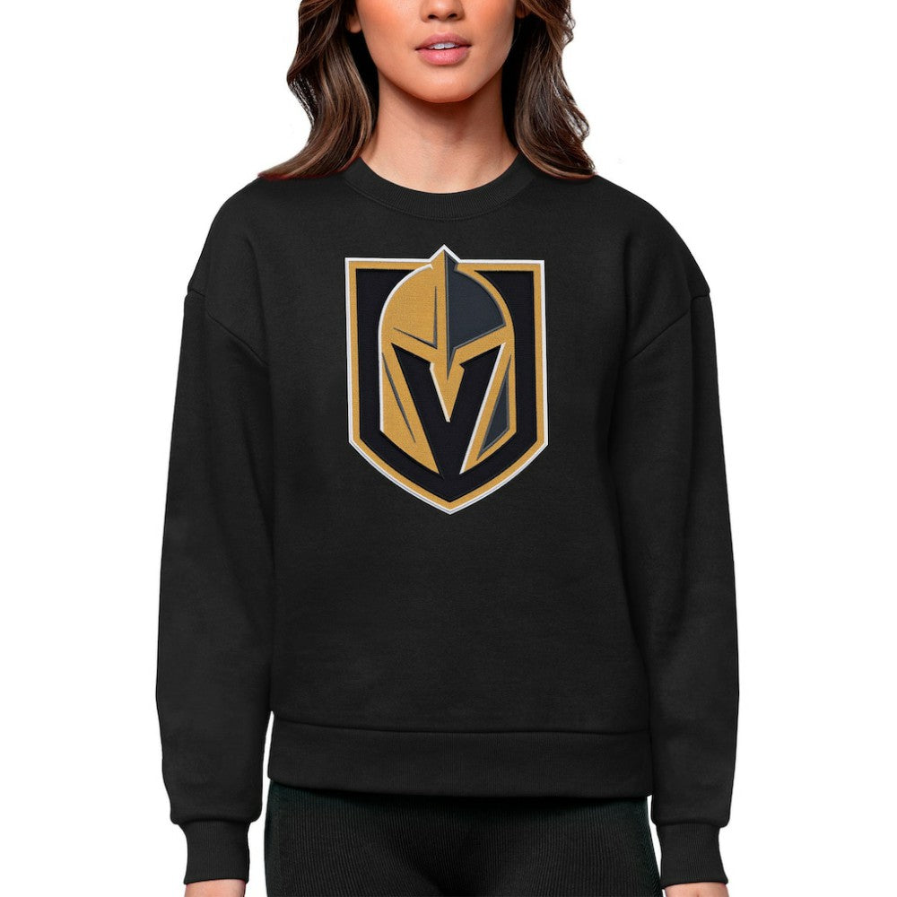 Vegas Golden Knights Antigua Women's Team Logo Victory Crewneck Pullover Sweatshirt - Black | NHL Lifestyle