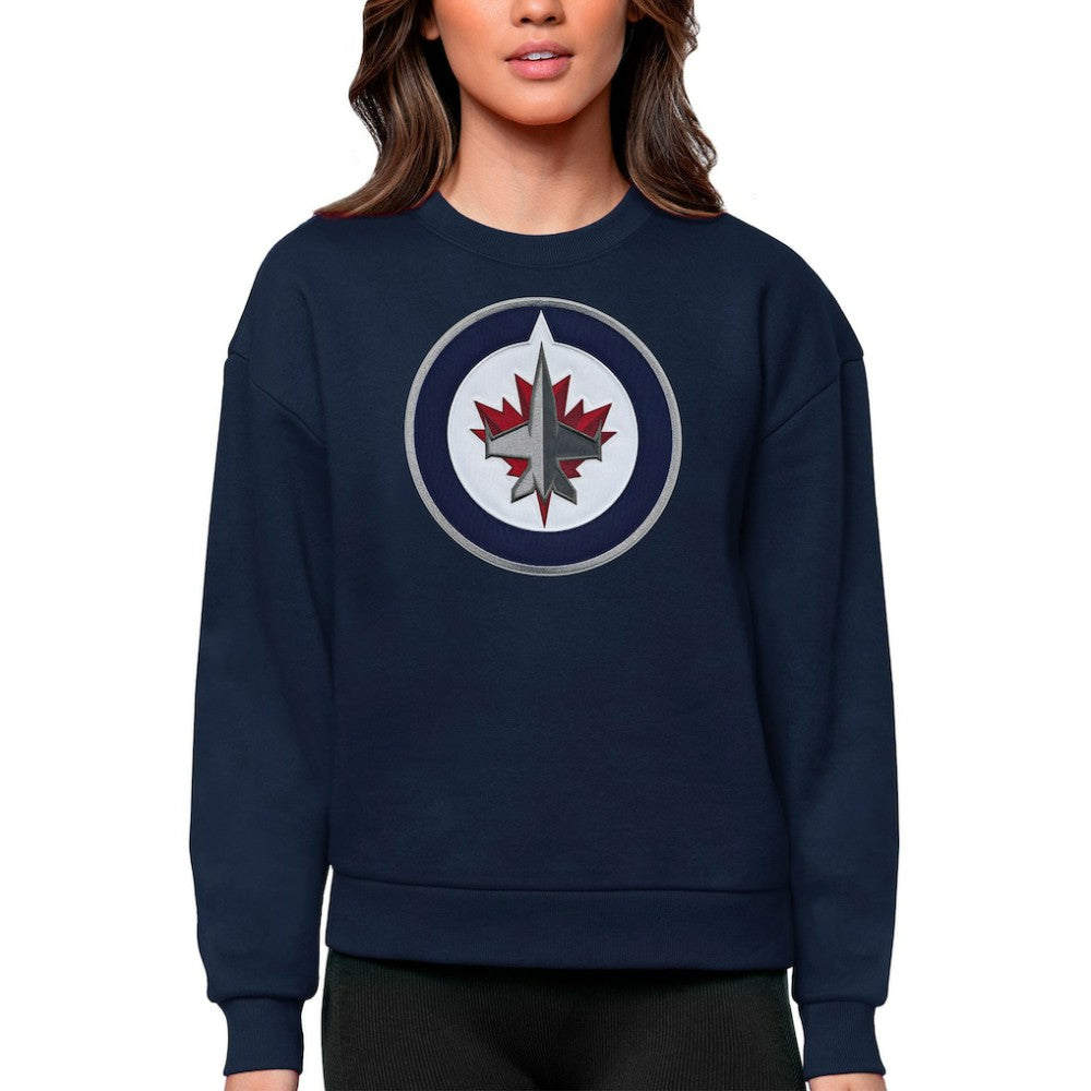 Winnipeg Jets Antigua Women's Team Logo Victory Crewneck Pullover Sweatshirt - Navy | NHL Clearance