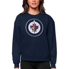 Winnipeg Jets Antigua Women's Team Logo Victory Crewneck Pullover Sweatshirt - Navy | NHL Clearance
