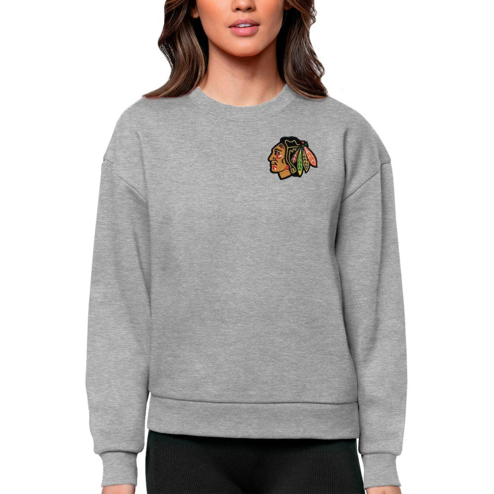 Chicago Blackhawks Antigua Women's Victory Crewneck Pullover Sweatshirt - Heather Gray | NHL near me