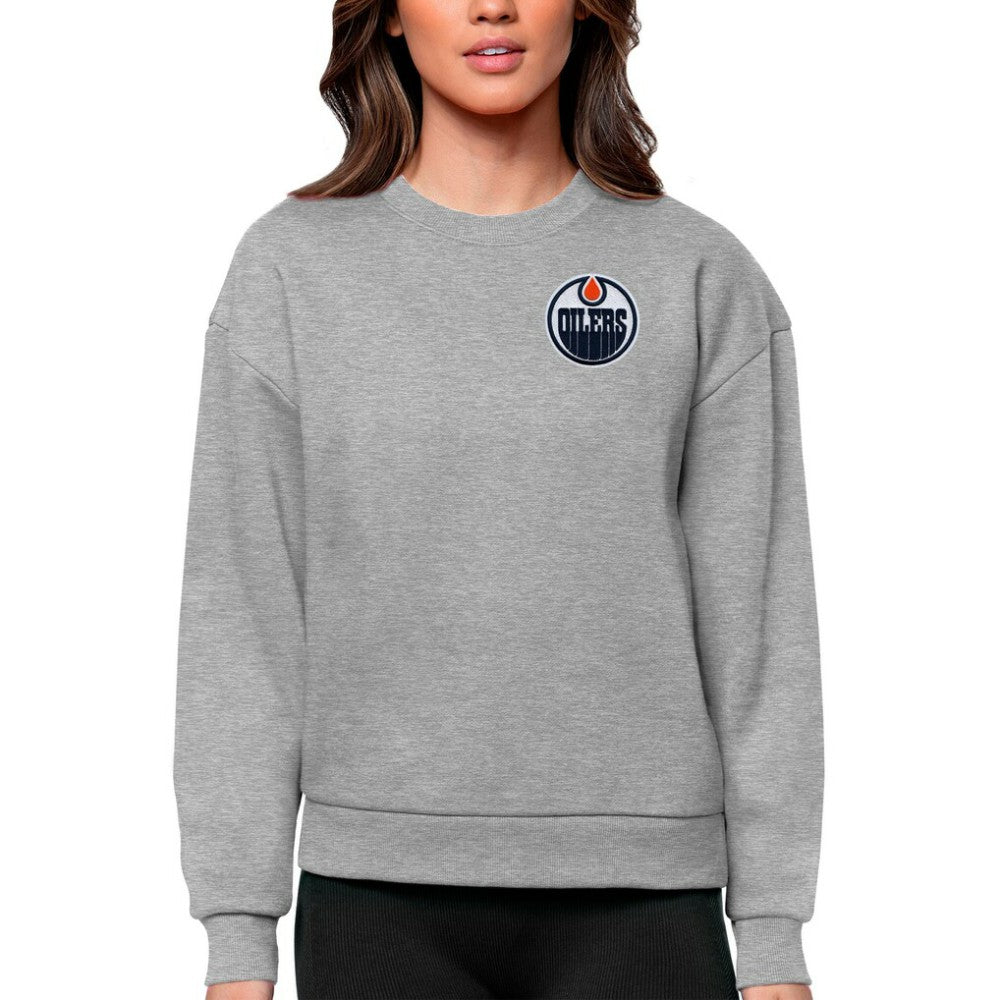 Edmonton Oilers Antigua Women's Victory Crewneck Pullover Sweatshirt - Heather Gray | NHL discount