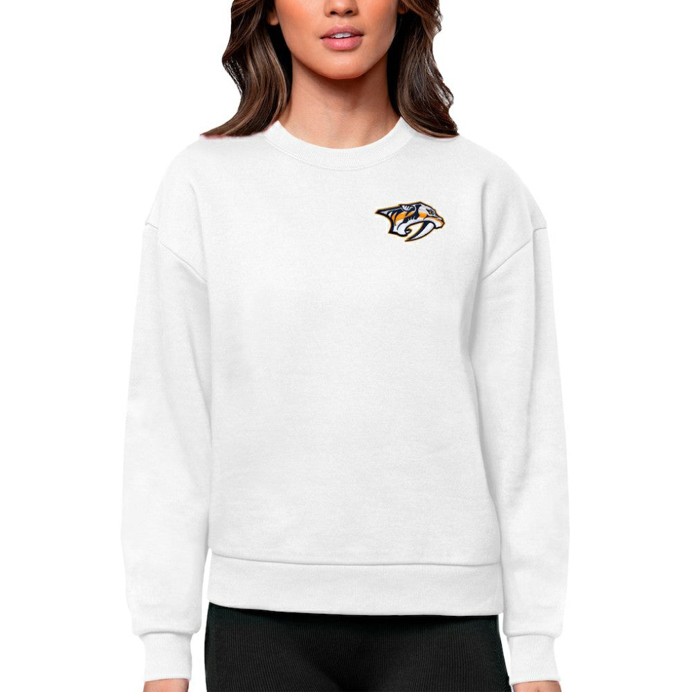 Nashville Predators Antigua Women's Victory Crewneck Pullover Sweatshirt - White | NHL near me