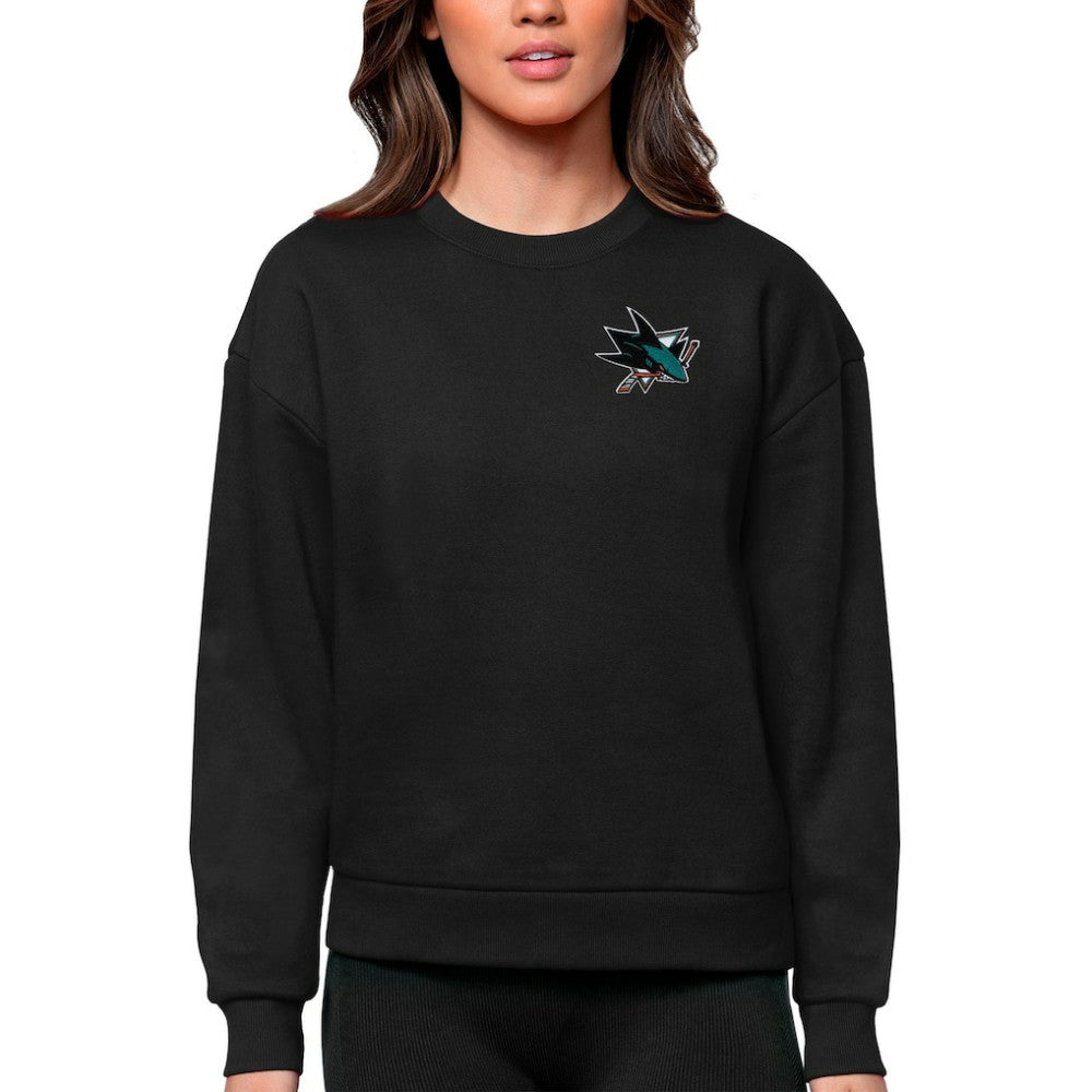 San Jose Sharks Antigua Women's Victory Crewneck Pullover Sweatshirt - Black | NHL near me