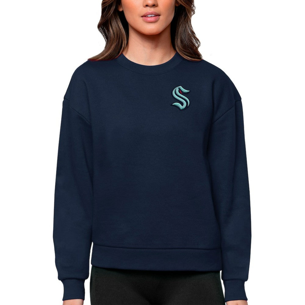 Seattle Kraken Antigua Women's Victory Crewneck Pullover Sweatshirt - Navy | NHL near me