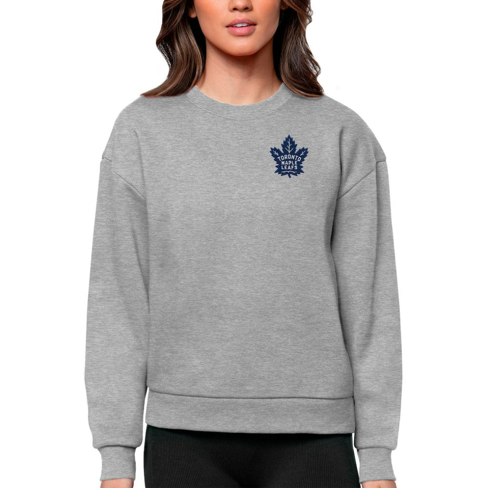 Toronto Maple Leafs Antigua Women's Victory Crewneck Pullover Sweatshirt - Heather Gray | NHL Clearance