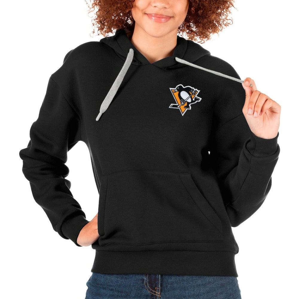 Pittsburgh Penguins Antigua Women's Victory Pullover Hoodie - Black | NHL Clearance