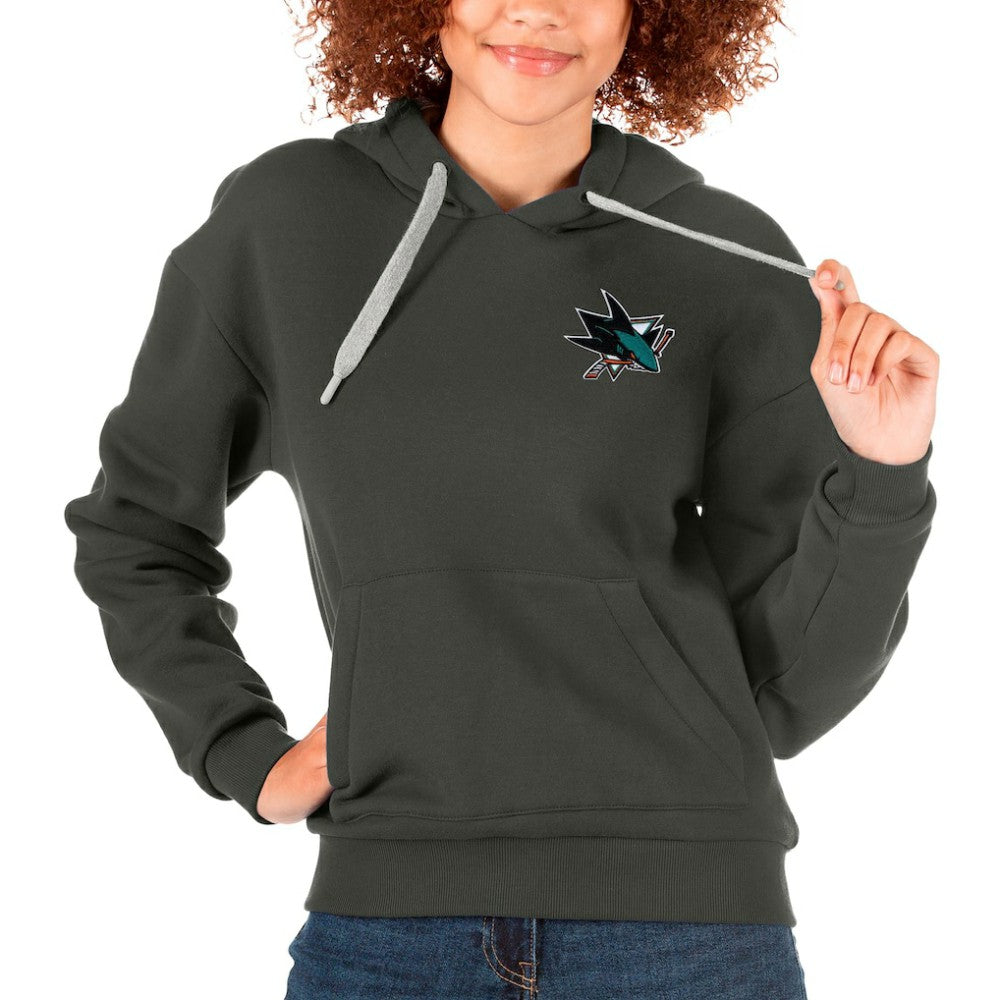 San Jose Sharks Antigua Women's Victory Pullover Hoodie - Charcoal | NHL near me