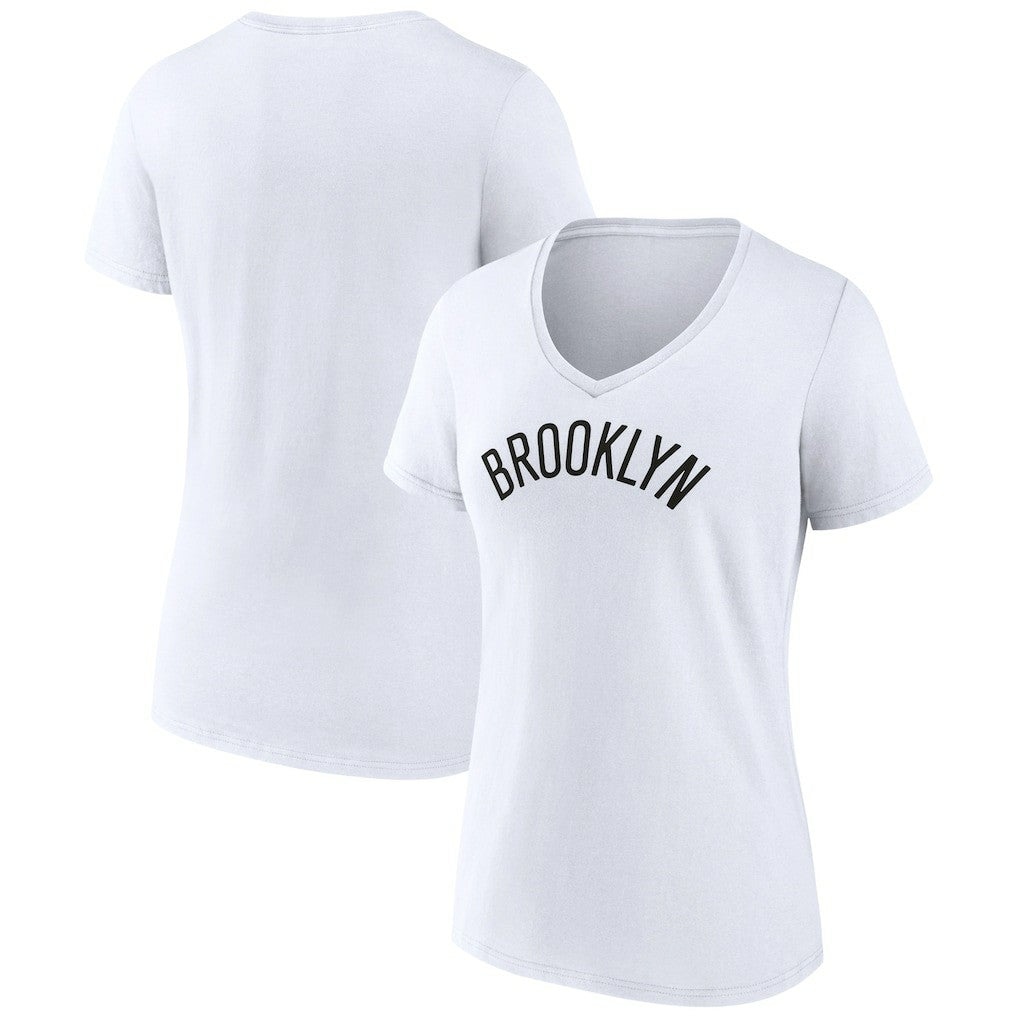 Brooklyn Nets Women's Wordmark V-Neck T-Shirt White