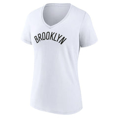 Brooklyn Nets Women's Wordmark V-Neck T-Shirt White
