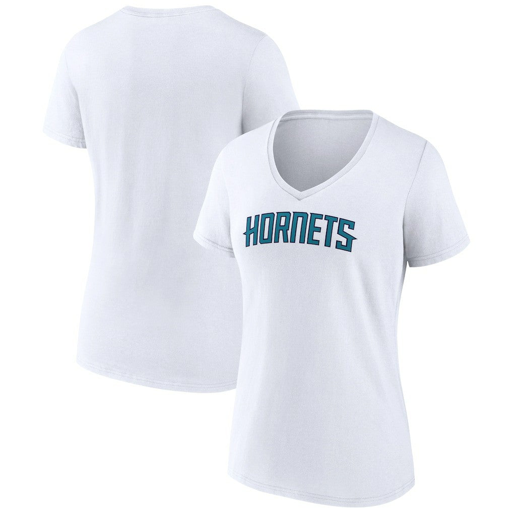 Charlotte Hornets Women's Wordmark V-Neck T-Shirt White