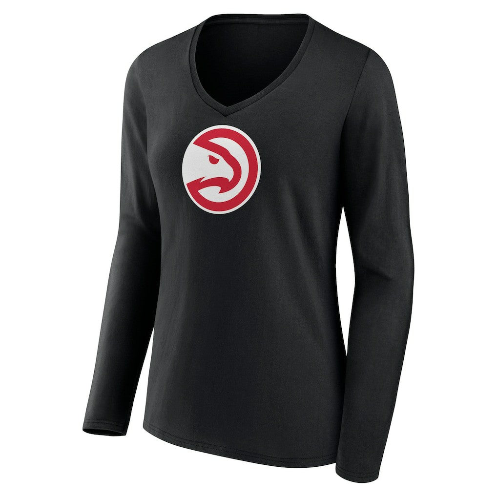 Atlanta Hawks Women's Logo Long Sleeve V-Neck T-Shirt Black