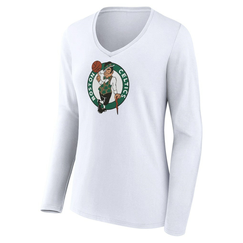 Boston Celtics Women's Logo Long Sleeve V-Neck T-Shirt White