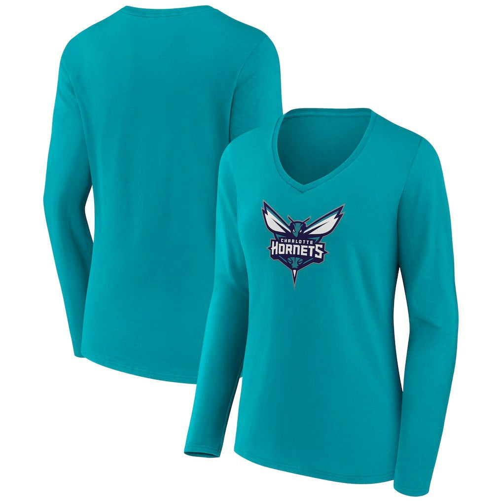 Charlotte Hornets Women's Logo Long Sleeve V-Neck T-Shirt Aqua