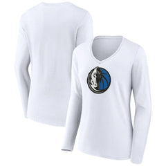 Dallas Mavericks Women's Logo Long Sleeve V-Neck T-Shirt White