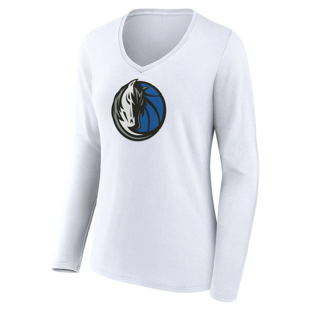 Dallas Mavericks Women's Logo Long Sleeve V-Neck T-Shirt White