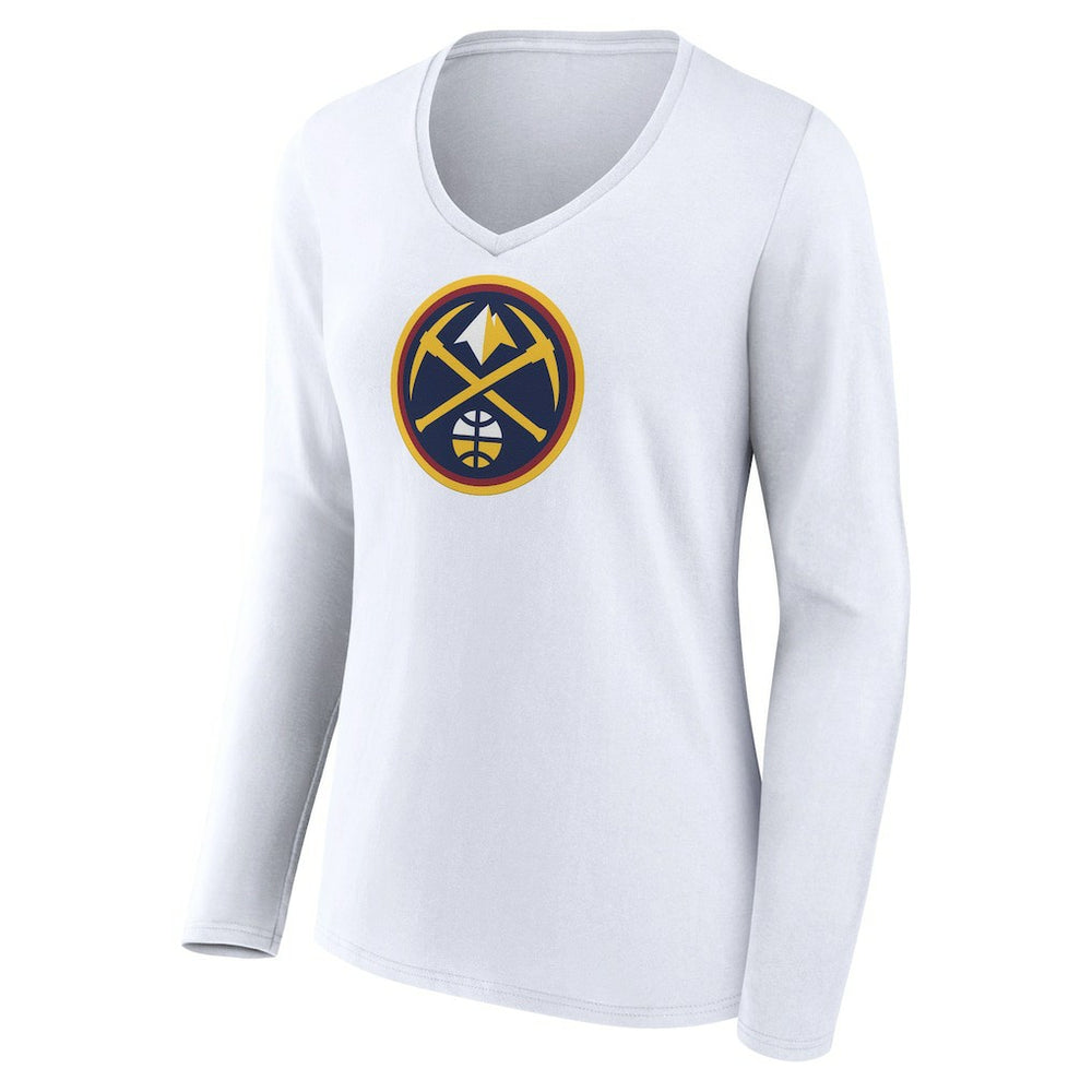 Denver Nuggets Women's Logo Long Sleeve V-Neck T-Shirt White