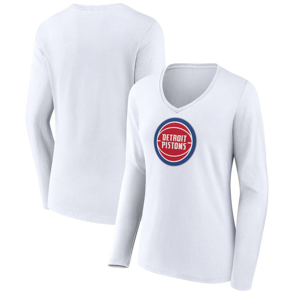 Detroit Pistons Women's Logo Long Sleeve V-Neck T-Shirt White