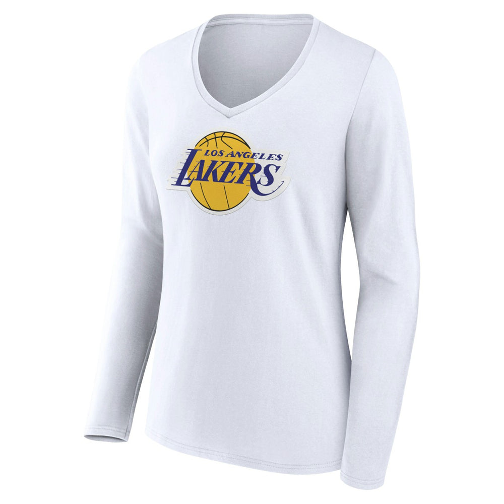 Los Angeles Lakers Women's Logo Long Sleeve V-Neck T-Shirt White