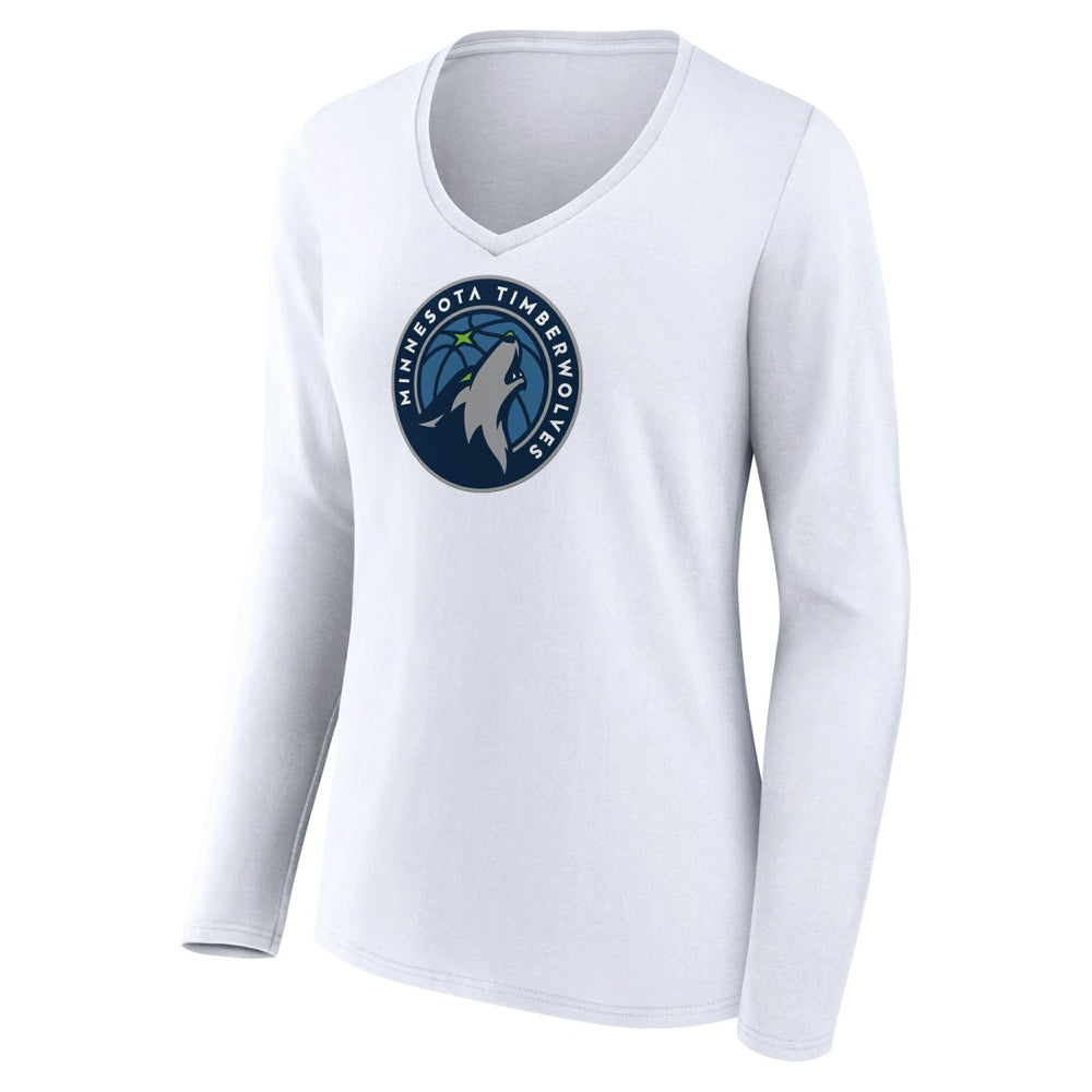 Minnesota Timberwolves Women's Logo Long Sleeve V-Neck T-Shirt White