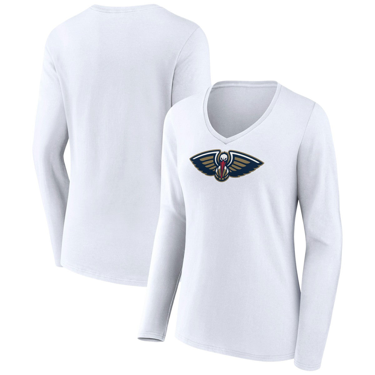New Orleans Pelicans Women's Logo Long Sleeve V-Neck T-Shirt White