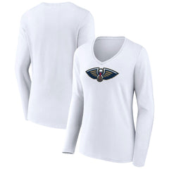 New Orleans Pelicans Women's Logo Long Sleeve V-Neck T-Shirt White