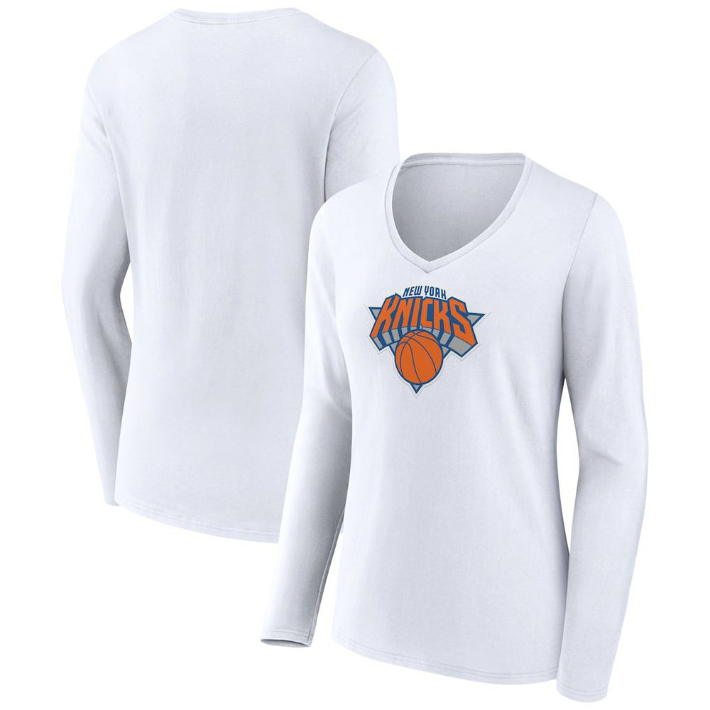 New York Knicks Women's Logo Long Sleeve V-Neck T-Shirt White