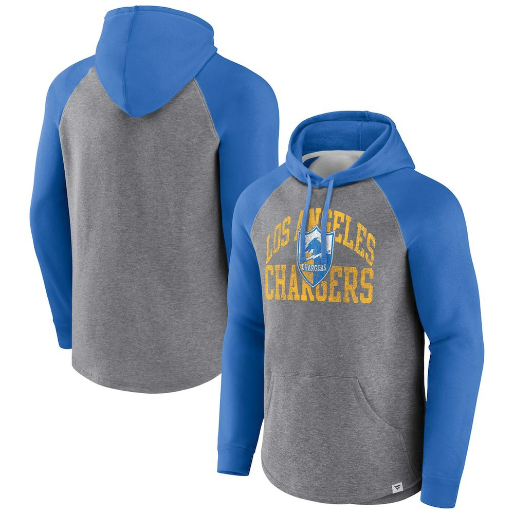 Los Angeles Chargers Favorite Arch Raglan Pullover Hoodie - Heather Gray - Fanatics