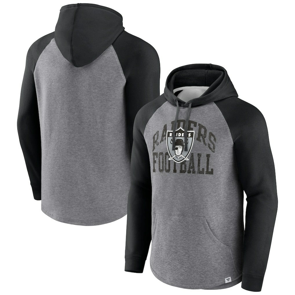 Las Vegas Raiders Favorite Arch Raglan Pullover Hoodie - Heather Gray - Fanatics