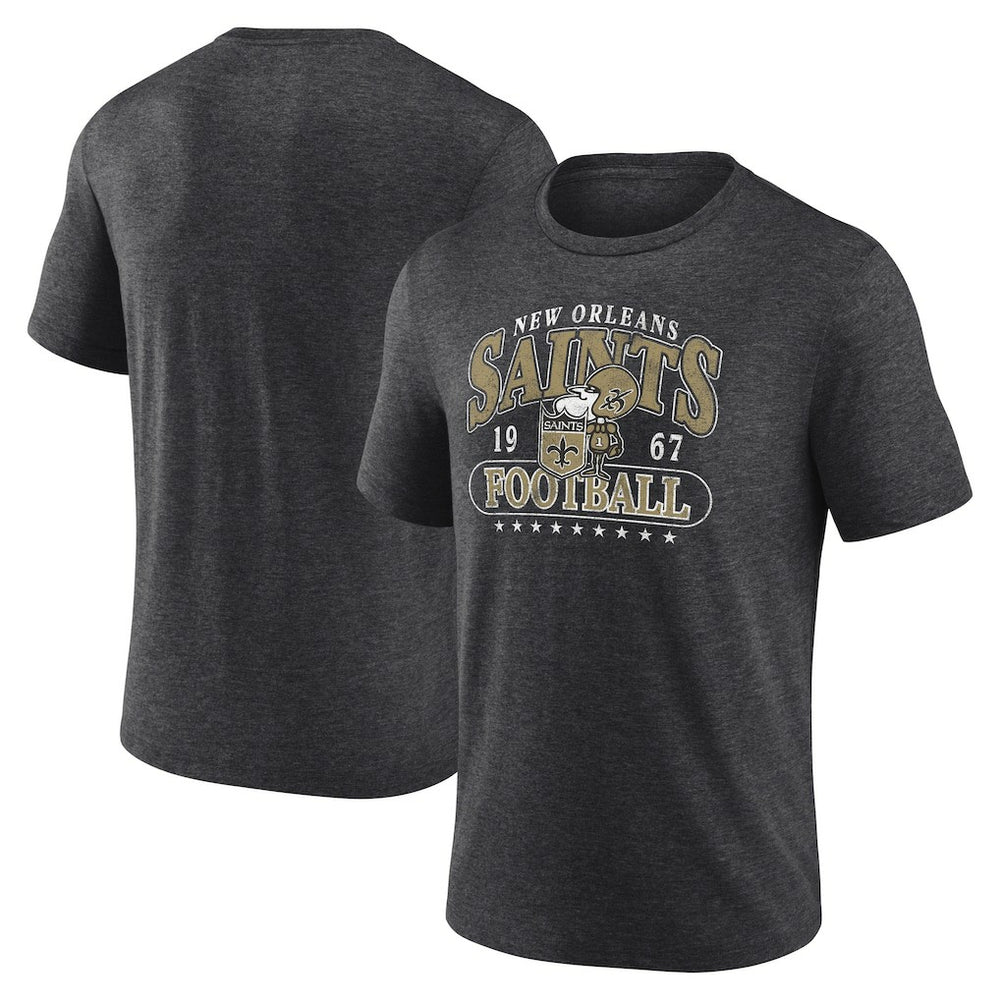 New Orleans Saints Retro Tri-Blend T-Shirt - Heather Charcoal - Fanatics