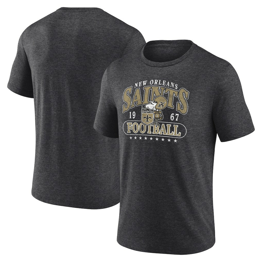 New Orleans Saints Retro Tri-Blend T-Shirt - Heather Charcoal - Fanatics