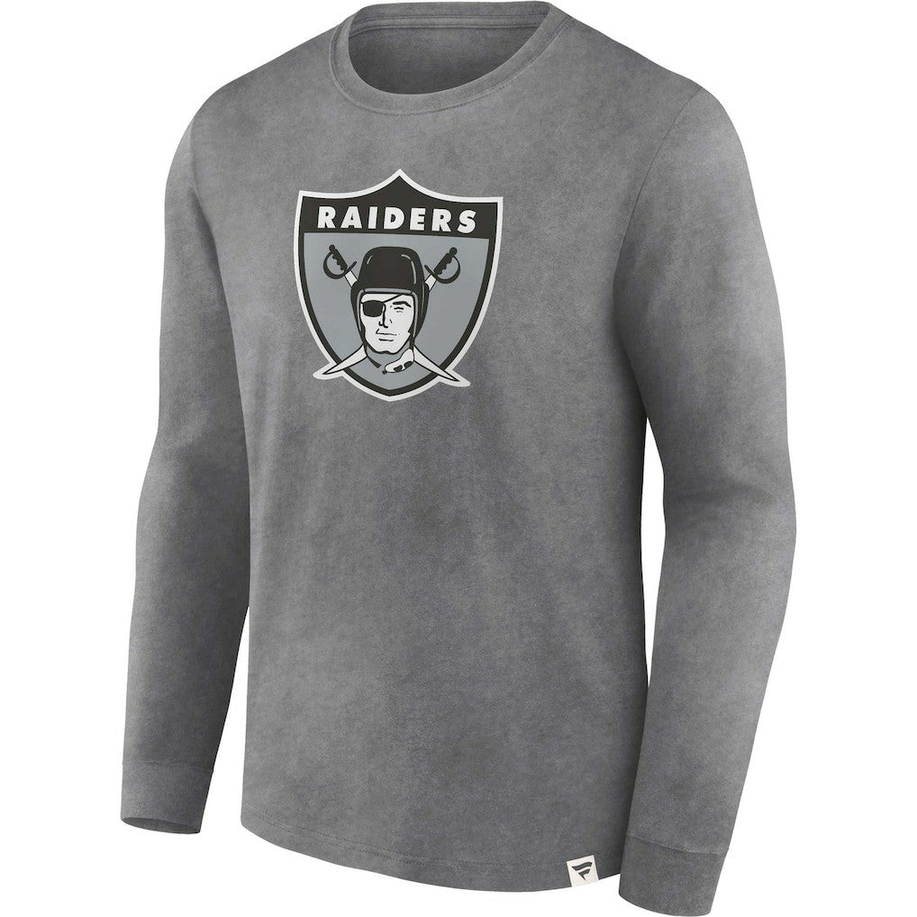 Las Vegas Raiders Washed Primary Long Sleeve T-Shirt - Heather Charcoal - Fanatics