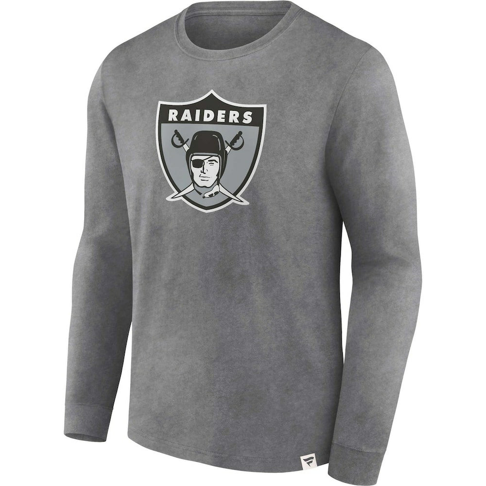 Las Vegas Raiders Washed Primary Long Sleeve T-Shirt - Heather Charcoal - Fanatics