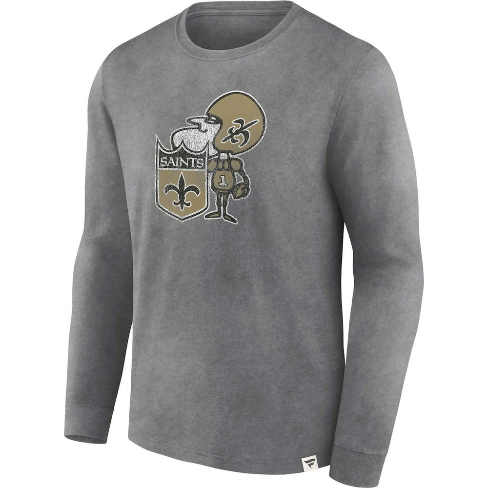 New Orleans Saints Washed Primary Long Sleeve T-Shirt - Heather Charcoal - Fanatics
