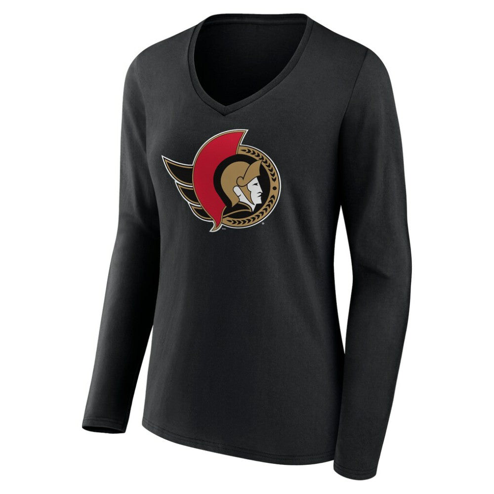 Ottawa Senators Women's Team Logo Long Sleeve V-Neck T-Shirt - Black | NHL near me