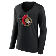 Ottawa Senators Women's Team Logo Long Sleeve V-Neck T-Shirt - Black | NHL near me