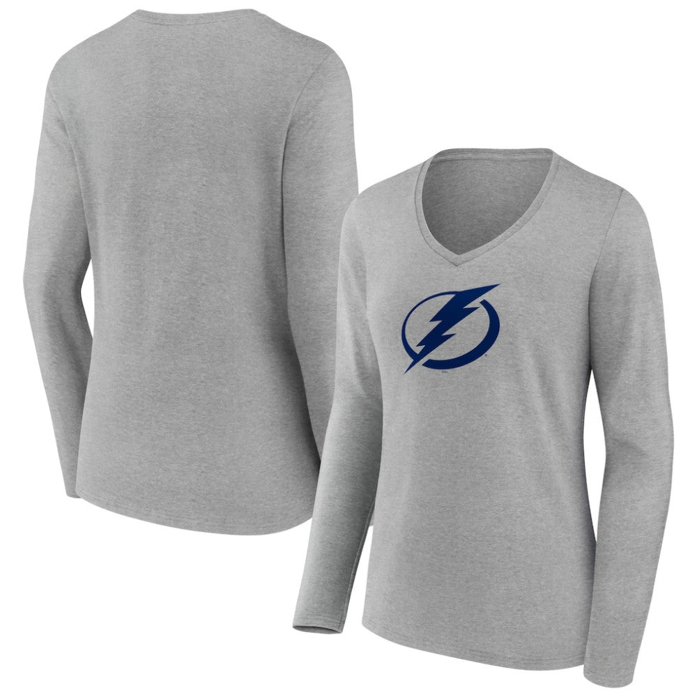 Tampa Bay Lightning Women's Team Logo Long Sleeve V-Neck T-Shirt - Gray | NHL Lifestyle