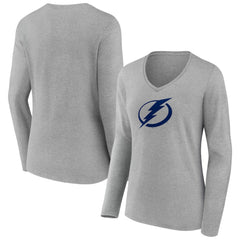Tampa Bay Lightning Women's Team Logo Long Sleeve V-Neck T-Shirt - Gray | NHL Lifestyle