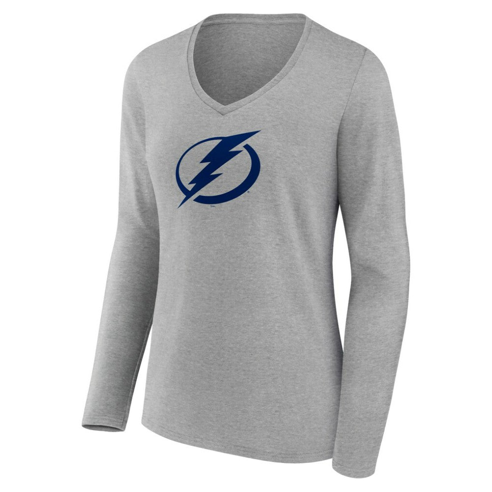 Tampa Bay Lightning Women's Team Logo Long Sleeve V-Neck T-Shirt - Gray | NHL Lifestyle