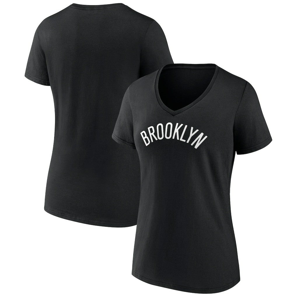 Brooklyn Nets Women's Wordmark V-Neck T-Shirt Black