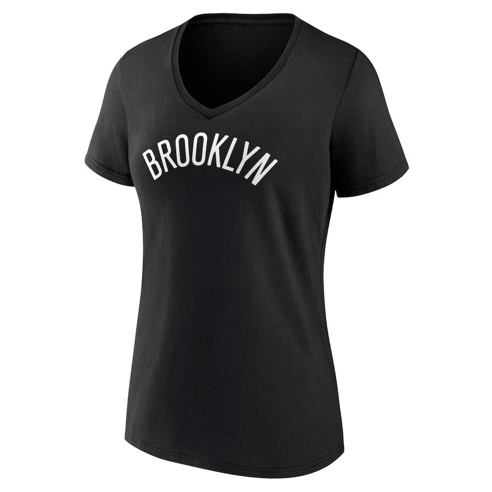 Brooklyn Nets Women's Wordmark V-Neck T-Shirt Black