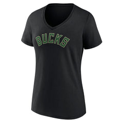 Milwaukee Bucks Women's Wordmark V-Neck T-Shirt Black