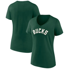 Milwaukee Bucks Women's Wordmark V-Neck T-Shirt Green